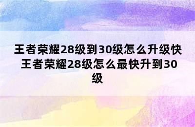 王者荣耀28级到30级怎么升级快 王者荣耀28级怎么最快升到30级